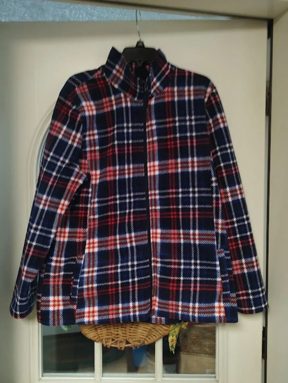 Basic Editions Blue Multi-Color Plaid Fleece Full Zipper Jacket Women's XL